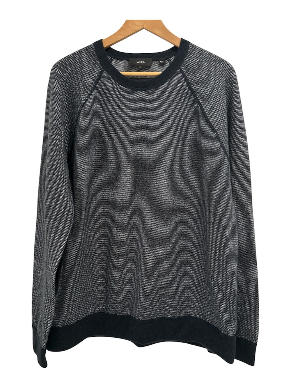 Vince Birdseye Raglan Long Sleeve Wool Cashmere Crew Neck Sweater - Navy/Gray XL